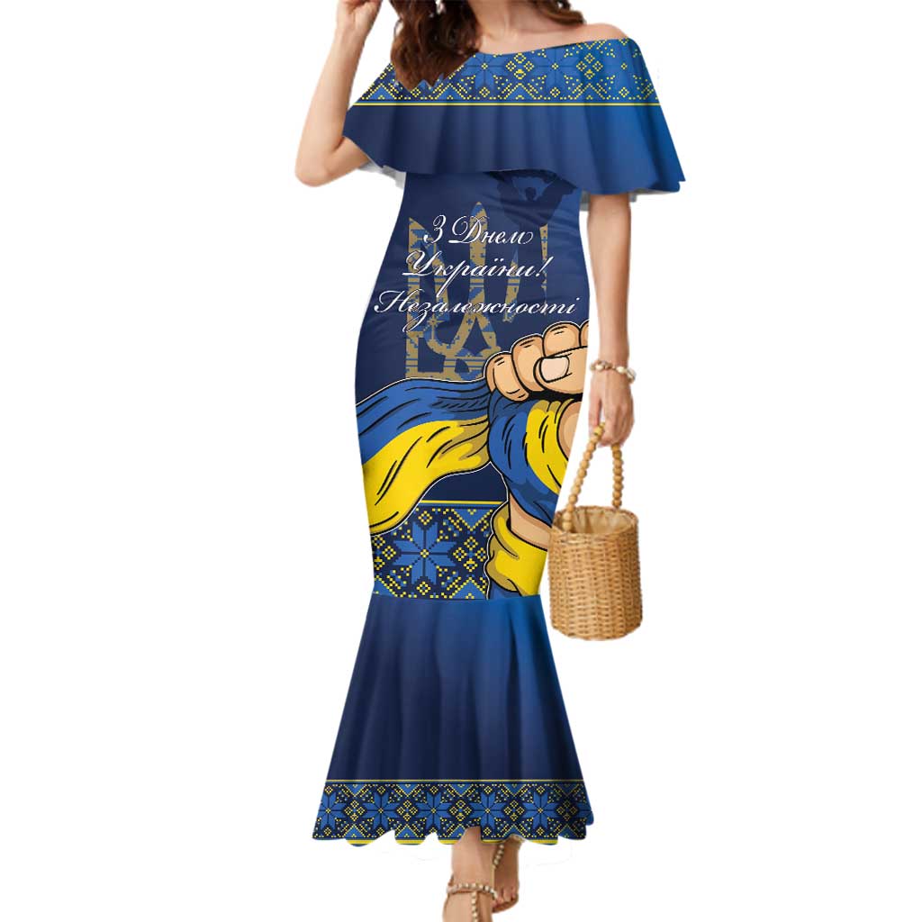 Personalized Ukraine Independence Day Family Matching Mermaid Dress and Hawaiian Shirt Monument Nezalezhnosti