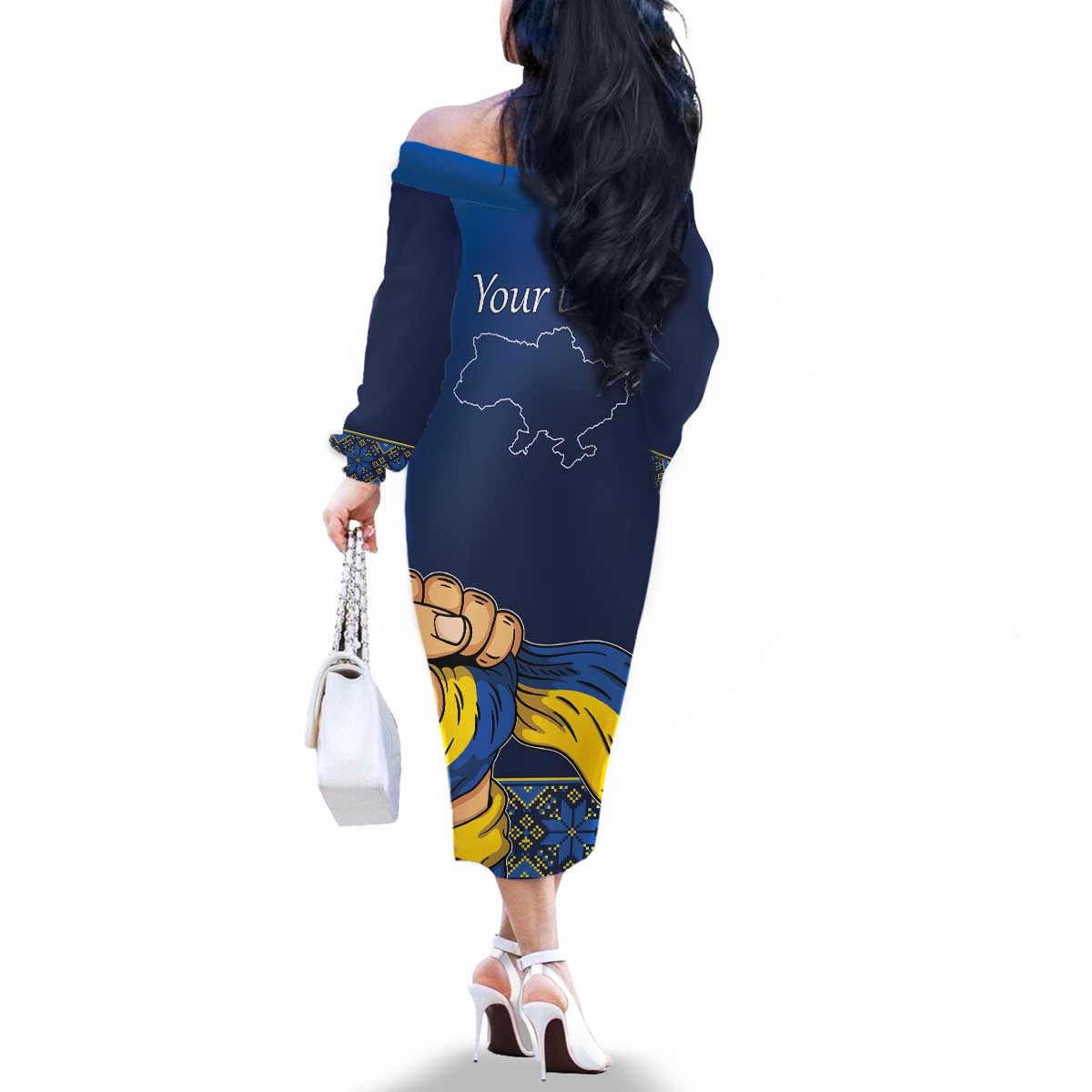 Personalized Ukraine Independence Day Family Matching Off The Shoulder Long Sleeve Dress and Hawaiian Shirt Monument Nezalezhnosti