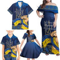 Personalized Ukraine Independence Day Family Matching Off Shoulder Maxi Dress and Hawaiian Shirt Monument Nezalezhnosti