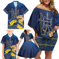 Personalized Ukraine Independence Day Family Matching Off Shoulder Short Dress and Hawaiian Shirt Monument Nezalezhnosti