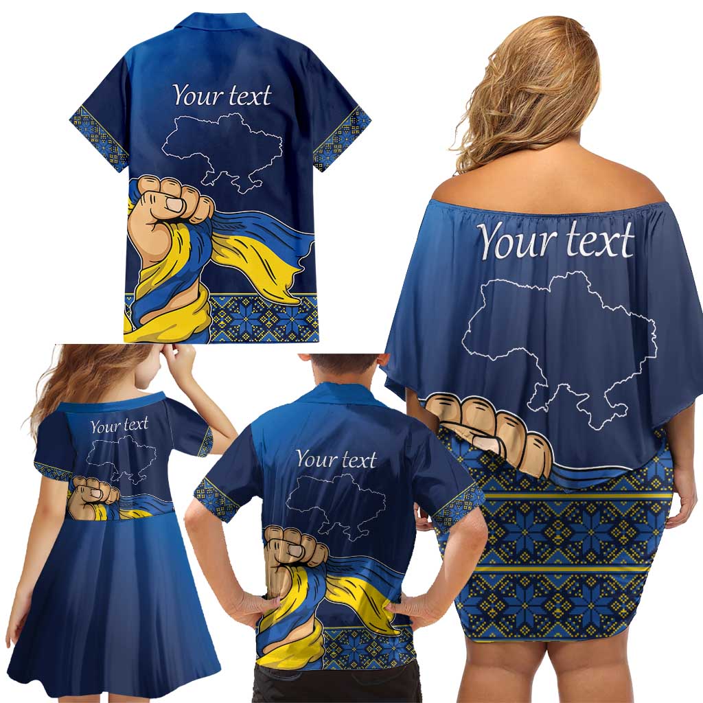Personalized Ukraine Independence Day Family Matching Off Shoulder Short Dress and Hawaiian Shirt Monument Nezalezhnosti