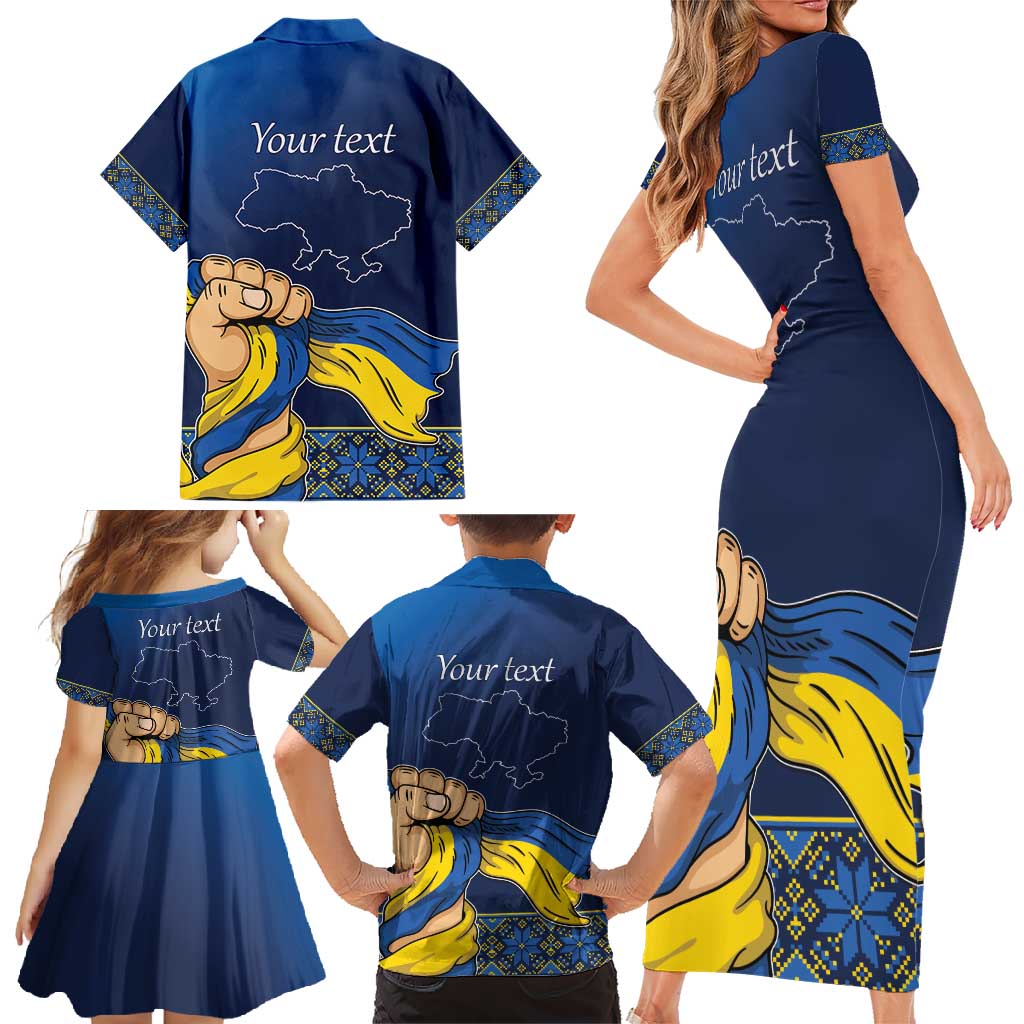 Personalized Ukraine Independence Day Family Matching Short Sleeve Bodycon Dress and Hawaiian Shirt Monument Nezalezhnosti