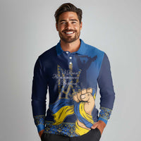 Personalized Ukraine Independence Day Long Sleeve Polo Shirt Monument Nezalezhnosti