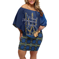 Personalized Ukraine Independence Day Off Shoulder Short Dress Monument Nezalezhnosti