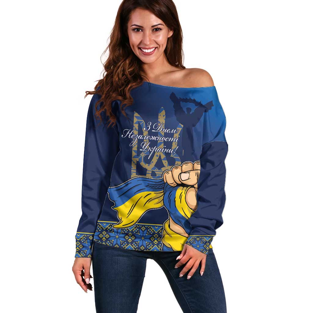 Personalized Ukraine Independence Day Off Shoulder Sweater Monument Nezalezhnosti