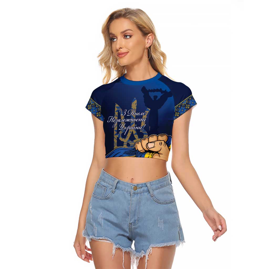 Personalized Ukraine Independence Day Raglan Cropped T Shirt Monument Nezalezhnosti