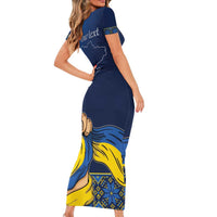 Personalized Ukraine Independence Day Short Sleeve Bodycon Dress Monument Nezalezhnosti