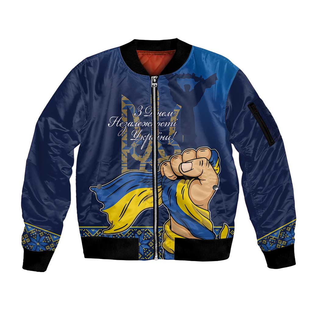 Personalized Ukraine Independence Day Sleeve Zip Bomber Jacket Monument Nezalezhnosti