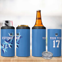 Custom Estonia Football 4 in 1 Can Cooler Tumbler Retro Jersey Blue Version