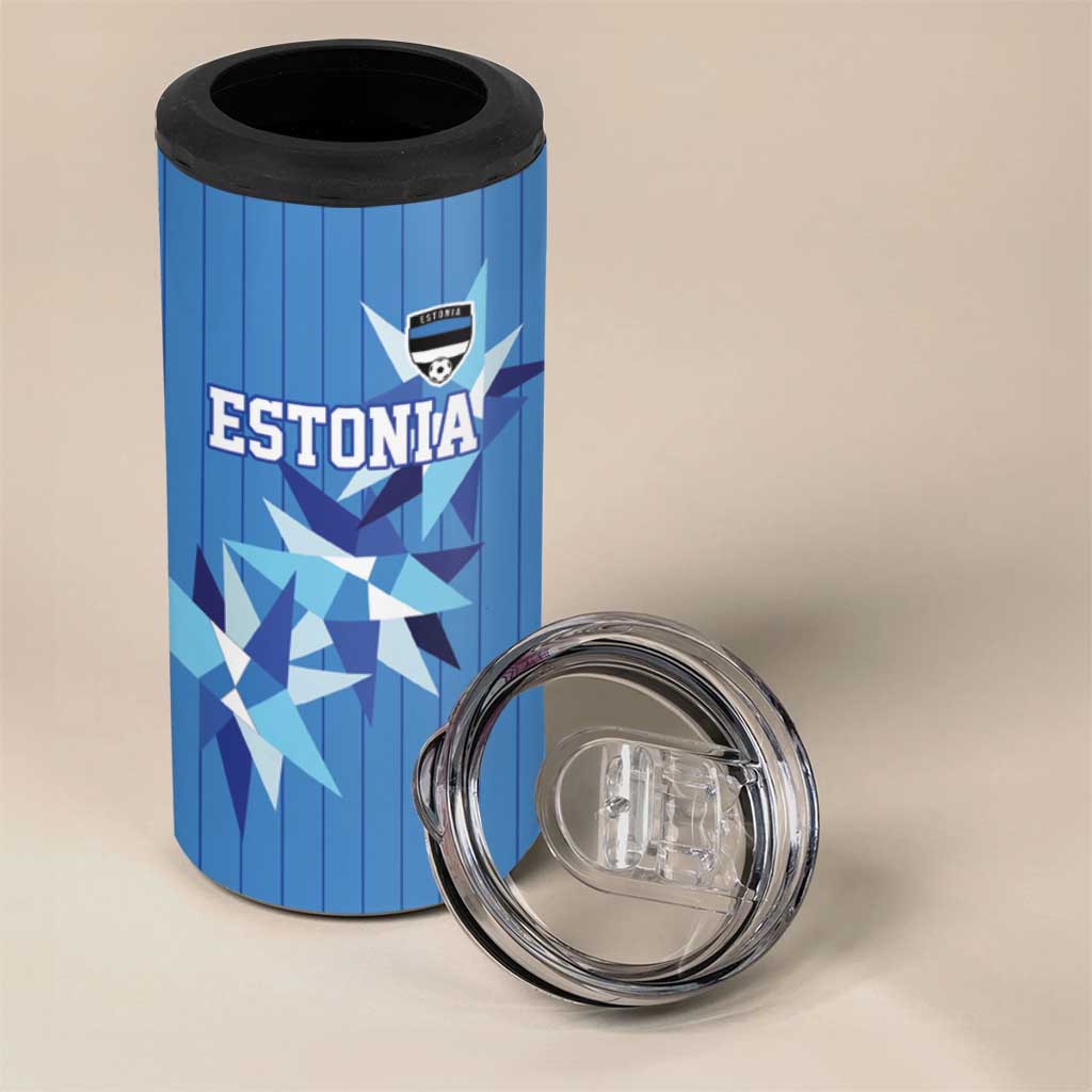 Custom Estonia Football 4 in 1 Can Cooler Tumbler Retro Jersey Blue Version
