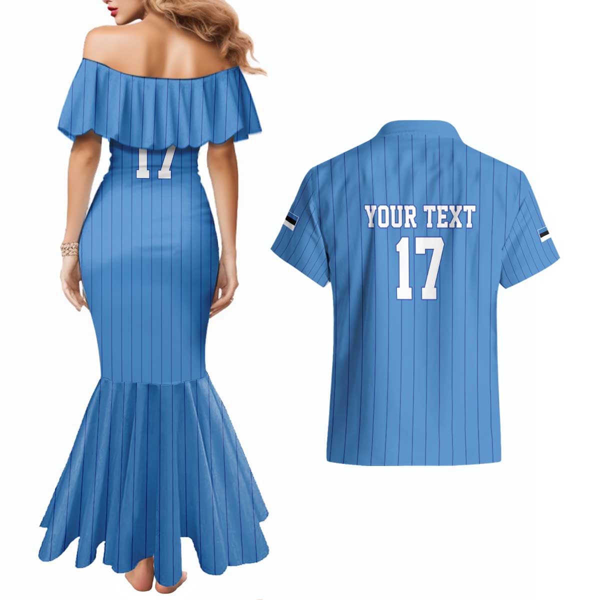 Custom Estonia Football Couples Matching Mermaid Dress and Hawaiian Shirt Retro Jersey Blue Version