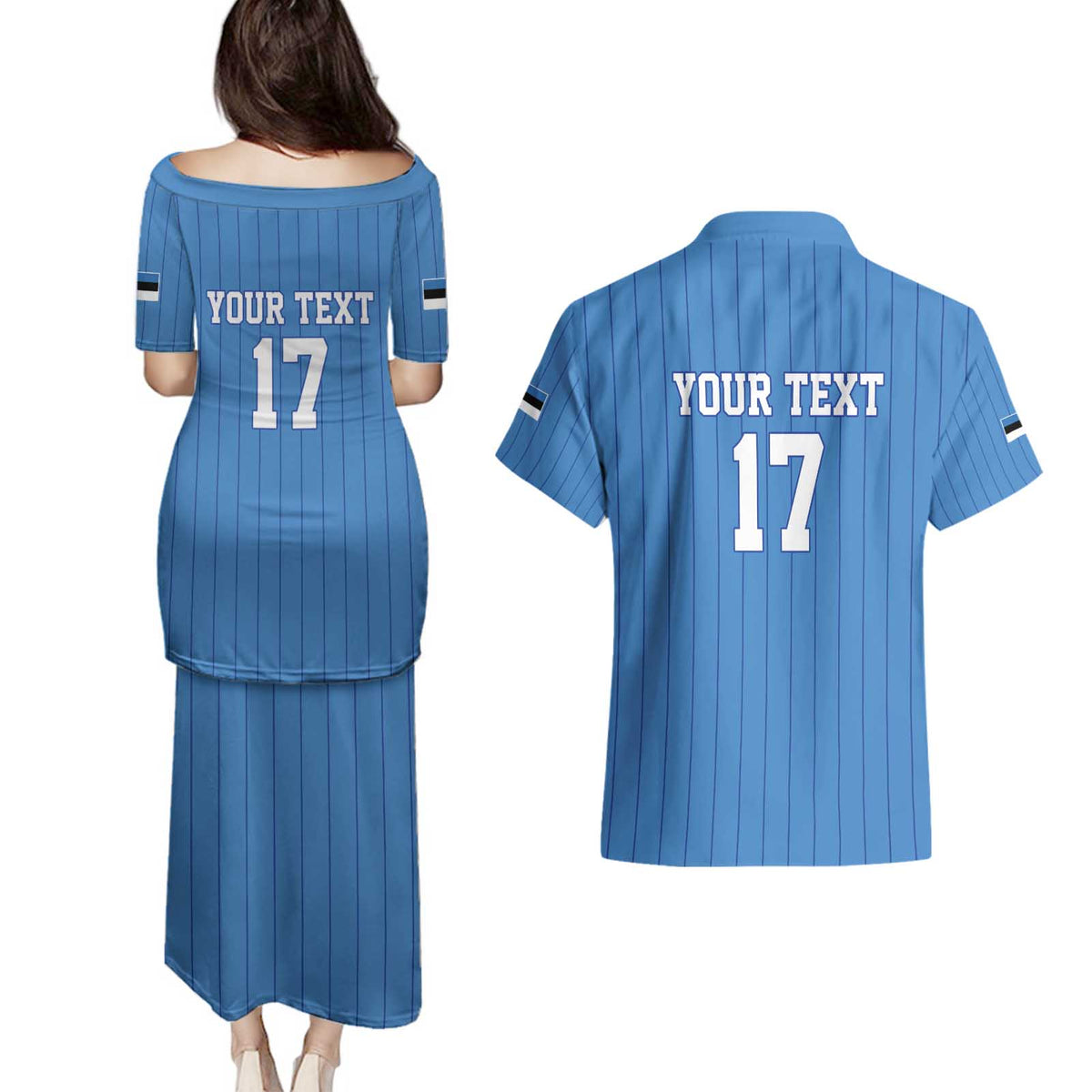 Custom Estonia Football Couples Matching Puletasi and Hawaiian Shirt Retro Jersey Blue Version