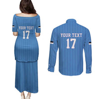 Custom Estonia Football Couples Matching Puletasi and Long Sleeve Button Shirt Retro Jersey Blue Version