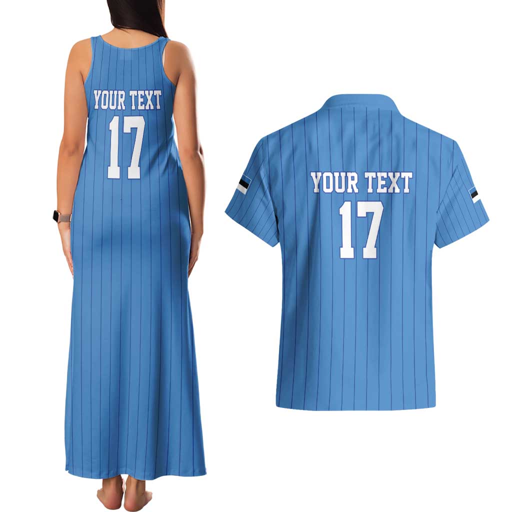 Custom Estonia Football Couples Matching Tank Maxi Dress and Hawaiian Shirt Retro Jersey Blue Version