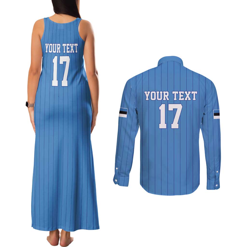 Custom Estonia Football Couples Matching Tank Maxi Dress and Long Sleeve Button Shirt Retro Jersey Blue Version