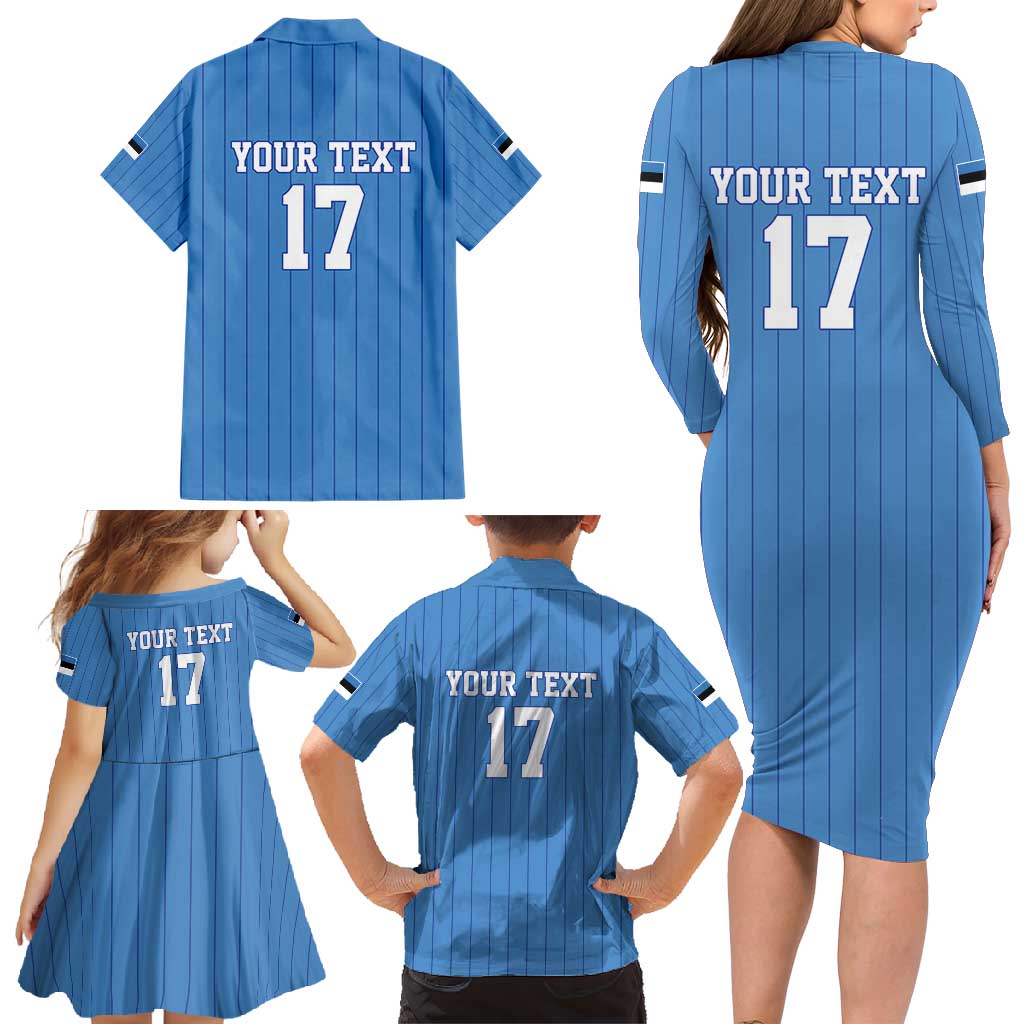 Custom Estonia Football Family Matching Long Sleeve Bodycon Dress and Hawaiian Shirt Retro Jersey Blue Version