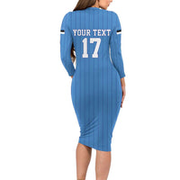 Custom Estonia Football Family Matching Long Sleeve Bodycon Dress and Hawaiian Shirt Retro Jersey Blue Version