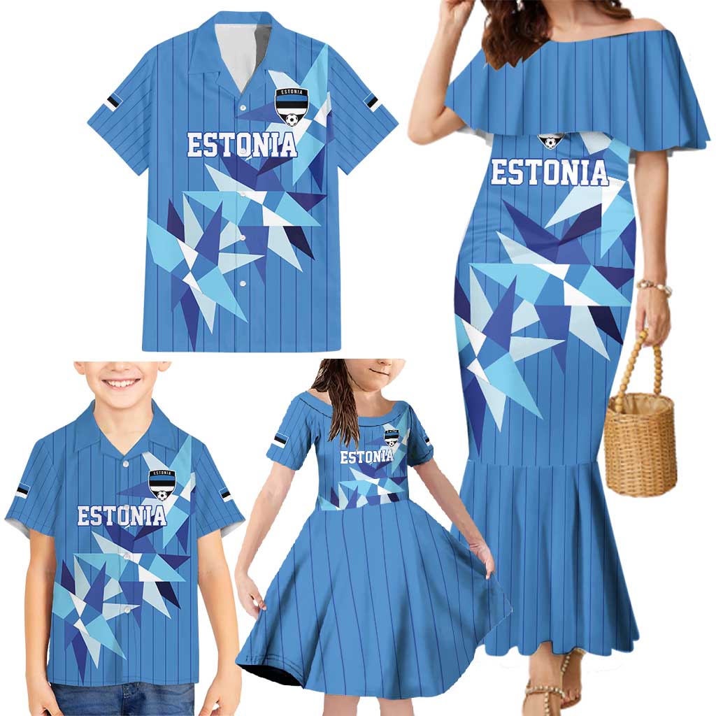 Custom Estonia Football Family Matching Mermaid Dress and Hawaiian Shirt Retro Jersey Blue Version