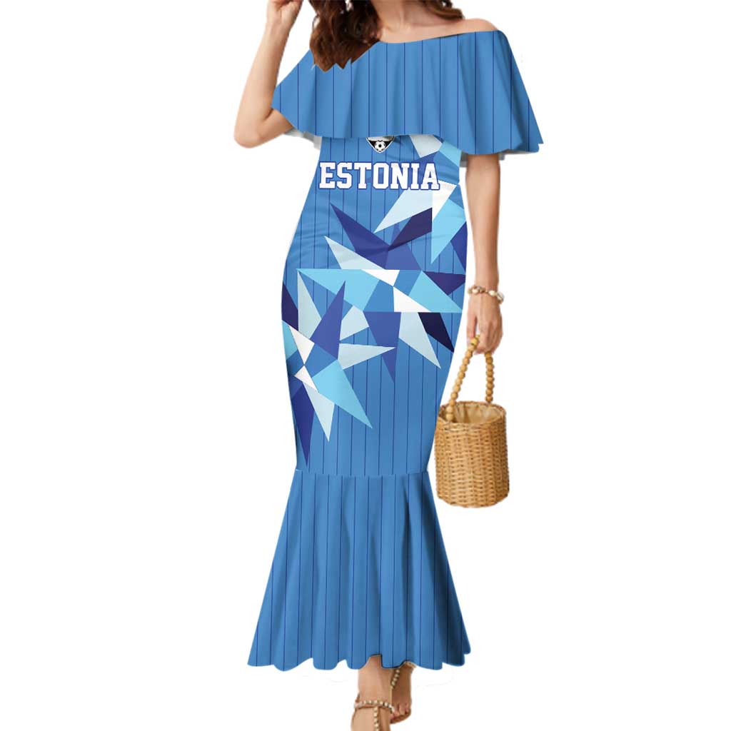 Custom Estonia Football Family Matching Mermaid Dress and Hawaiian Shirt Retro Jersey Blue Version