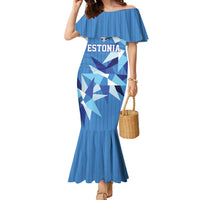 Custom Estonia Football Family Matching Mermaid Dress and Hawaiian Shirt Retro Jersey Blue Version