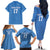 Custom Estonia Football Family Matching Off The Shoulder Long Sleeve Dress and Hawaiian Shirt Retro Jersey Blue Version