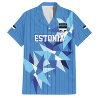 Custom Estonia Football Family Matching Off The Shoulder Long Sleeve Dress and Hawaiian Shirt Retro Jersey Blue Version