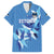 Custom Estonia Football Family Matching Off The Shoulder Long Sleeve Dress and Hawaiian Shirt Retro Jersey Blue Version