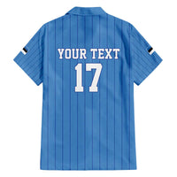 Custom Estonia Football Family Matching Off The Shoulder Long Sleeve Dress and Hawaiian Shirt Retro Jersey Blue Version