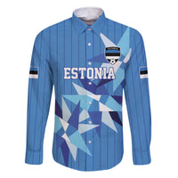 Custom Estonia Football Family Matching Off The Shoulder Long Sleeve Dress and Hawaiian Shirt Retro Jersey Blue Version