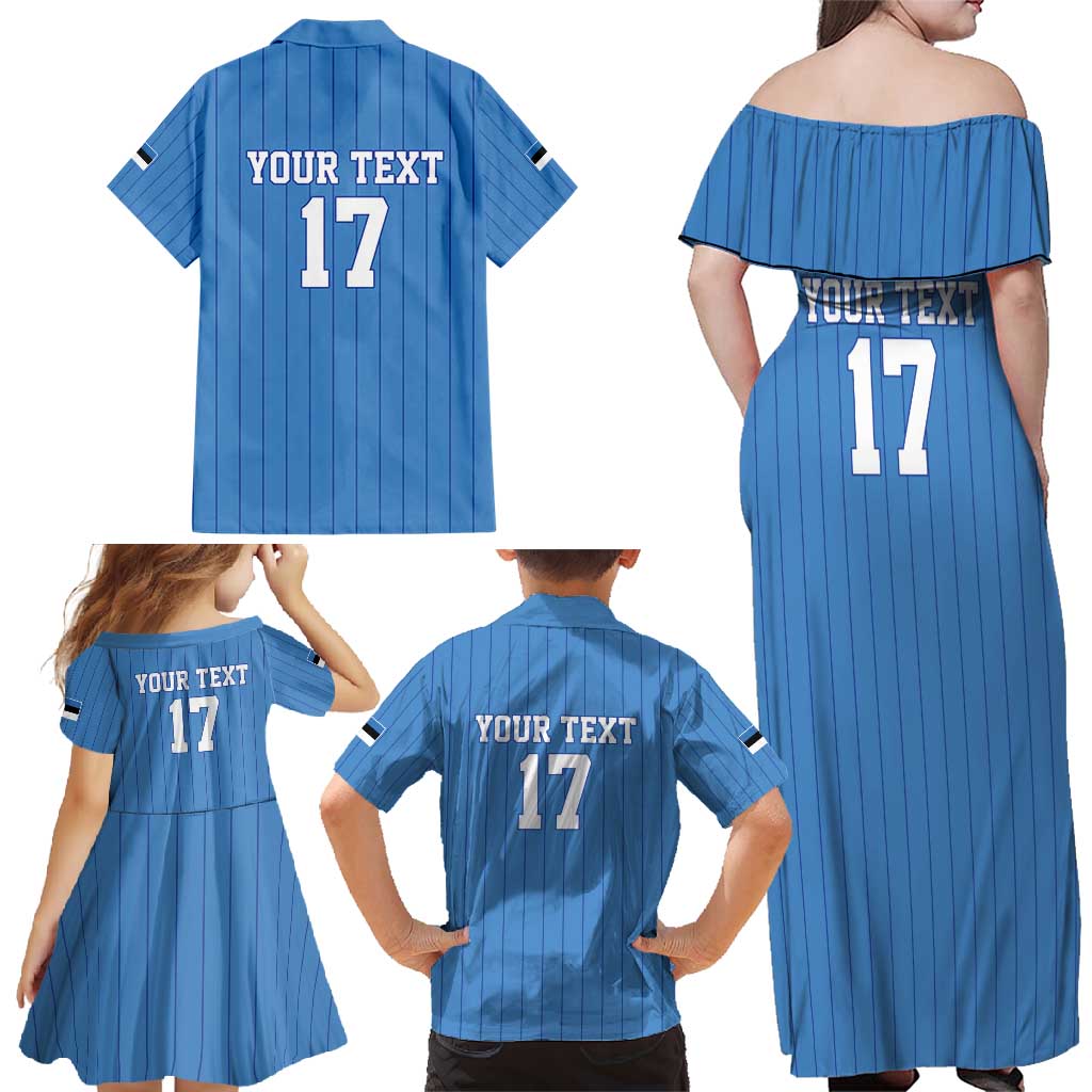 Custom Estonia Football Family Matching Off Shoulder Maxi Dress and Hawaiian Shirt Retro Jersey Blue Version