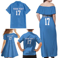 Custom Estonia Football Family Matching Off Shoulder Maxi Dress and Hawaiian Shirt Retro Jersey Blue Version