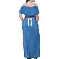 Custom Estonia Football Family Matching Off Shoulder Maxi Dress and Hawaiian Shirt Retro Jersey Blue Version