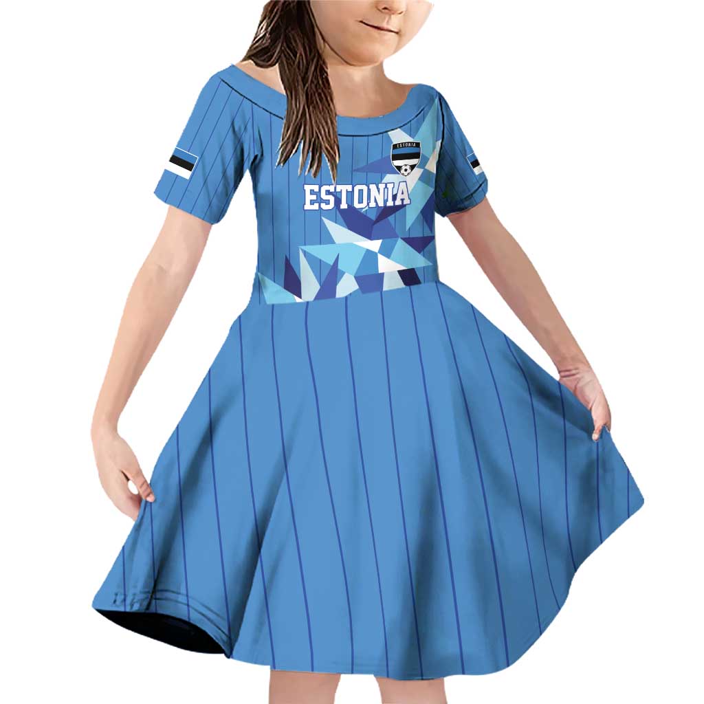 Custom Estonia Football Family Matching Off Shoulder Short Dress and Hawaiian Shirt Retro Jersey Blue Version