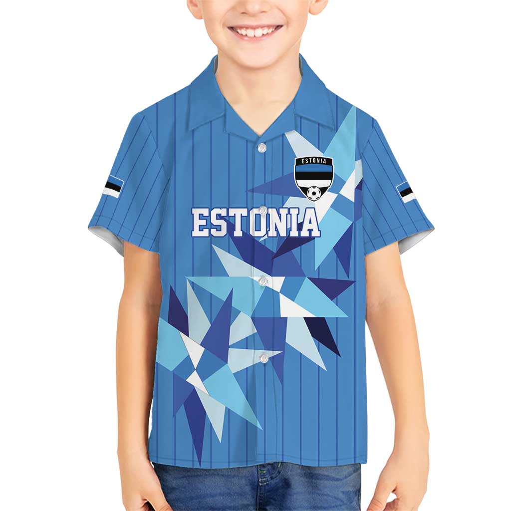 Custom Estonia Football Family Matching Off Shoulder Short Dress and Hawaiian Shirt Retro Jersey Blue Version
