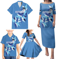 Custom Estonia Football Family Matching Puletasi and Hawaiian Shirt Retro Jersey Blue Version