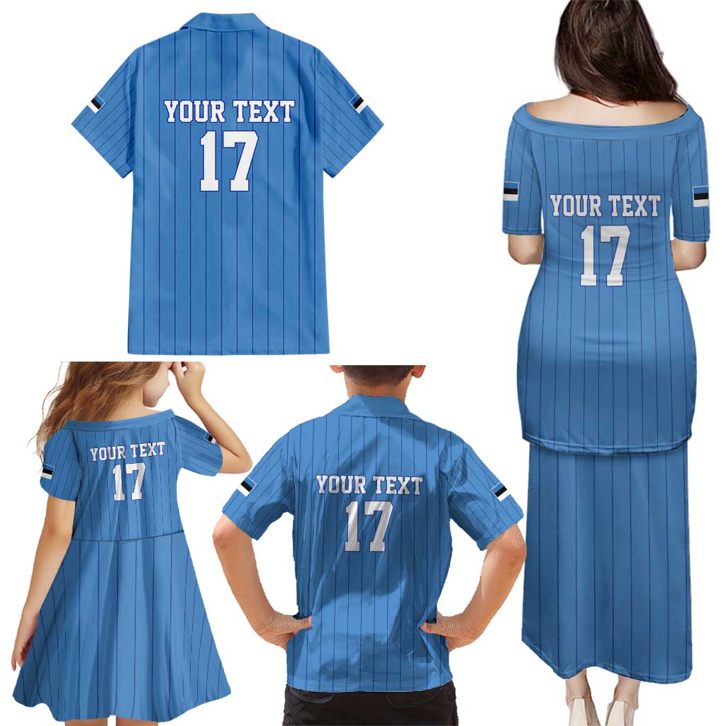 Custom Estonia Football Family Matching Puletasi and Hawaiian Shirt Retro Jersey Blue Version