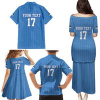 Custom Estonia Football Family Matching Puletasi and Hawaiian Shirt Retro Jersey Blue Version
