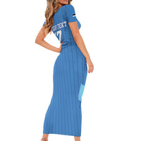 Custom Estonia Football Family Matching Short Sleeve Bodycon Dress and Hawaiian Shirt Retro Jersey Blue Version