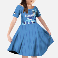 Custom Estonia Football Family Matching Summer Maxi Dress and Hawaiian Shirt Retro Jersey Blue Version