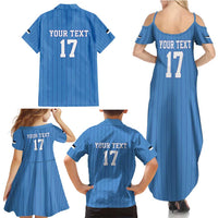 Custom Estonia Football Family Matching Summer Maxi Dress and Hawaiian Shirt Retro Jersey Blue Version