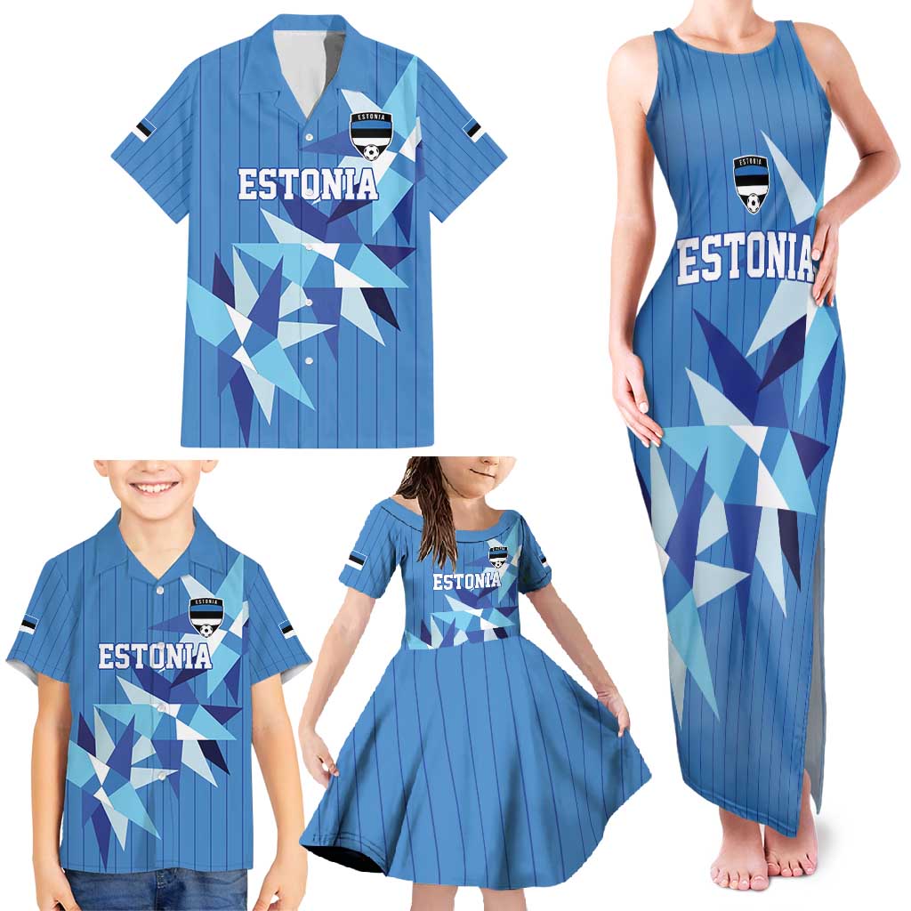 Custom Estonia Football Family Matching Tank Maxi Dress and Hawaiian Shirt Retro Jersey Blue Version