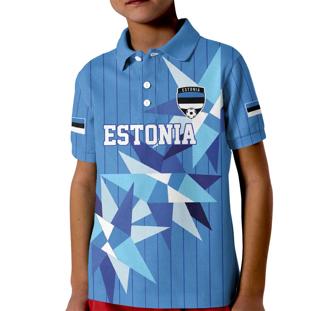 Custom Estonia Football Kid Polo Shirt Retro Jersey Blue Version
