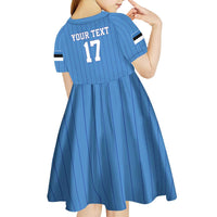 Custom Estonia Football Kid Short Sleeve Dress Retro Jersey Blue Version