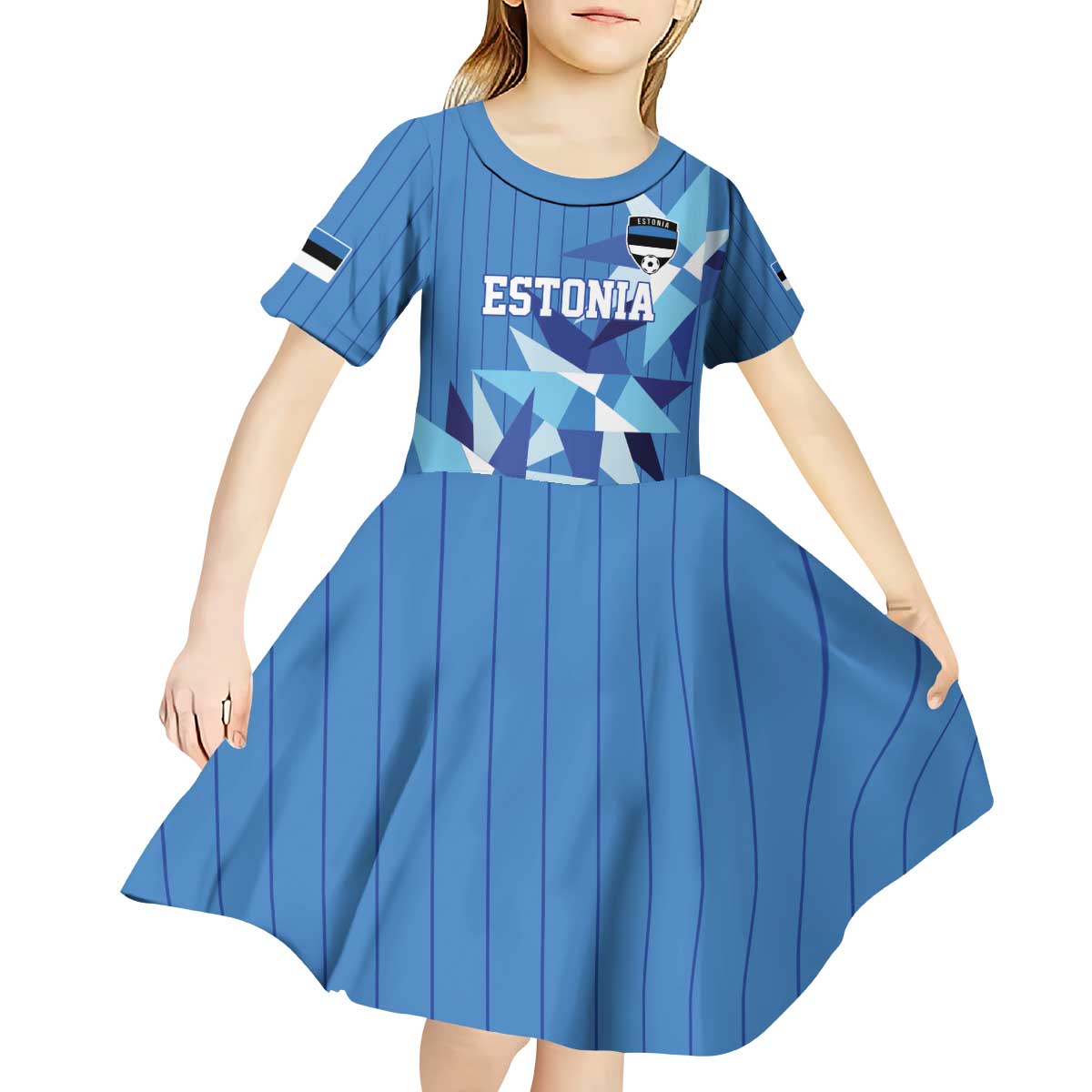 Custom Estonia Football Kid Short Sleeve Dress Retro Jersey Blue Version