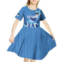 Custom Estonia Football Kid Short Sleeve Dress Retro Jersey Blue Version