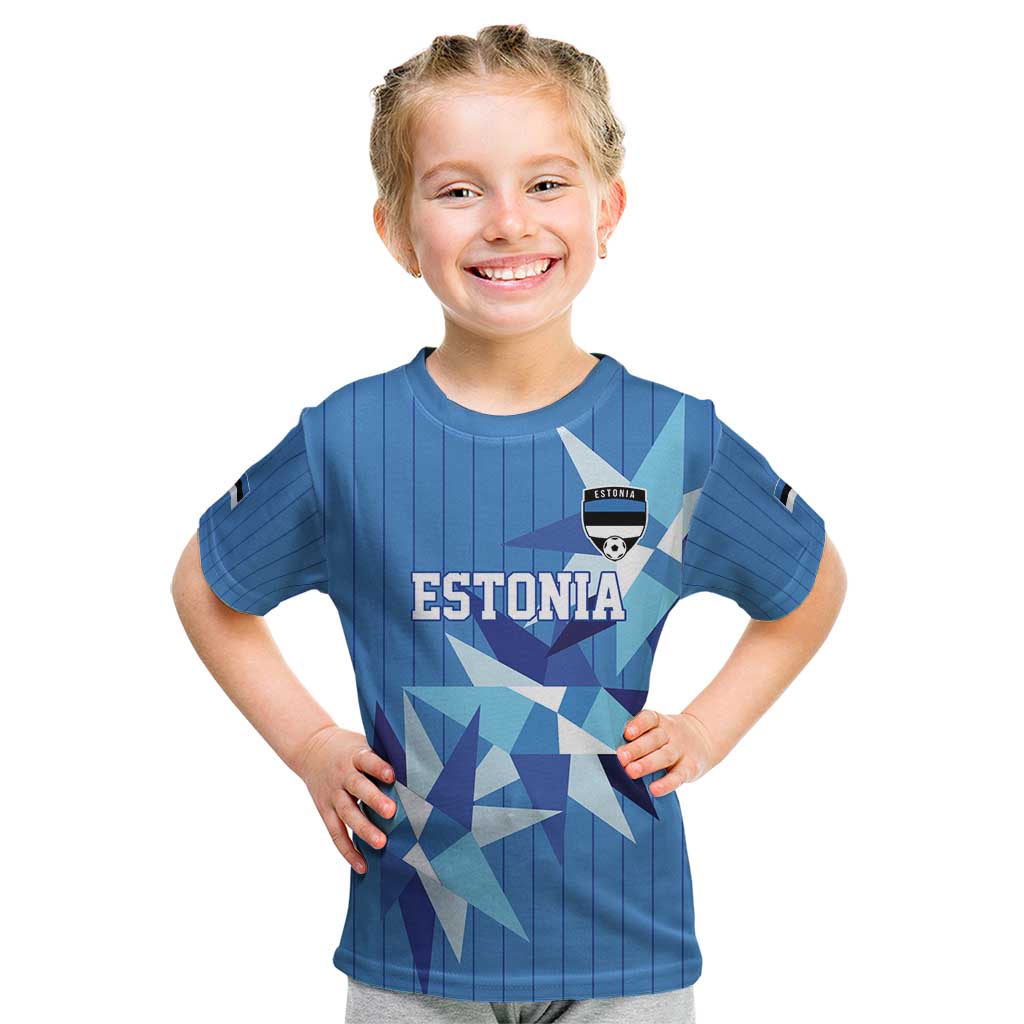 Custom Estonia Football Kid T Shirt Retro Jersey Blue Version