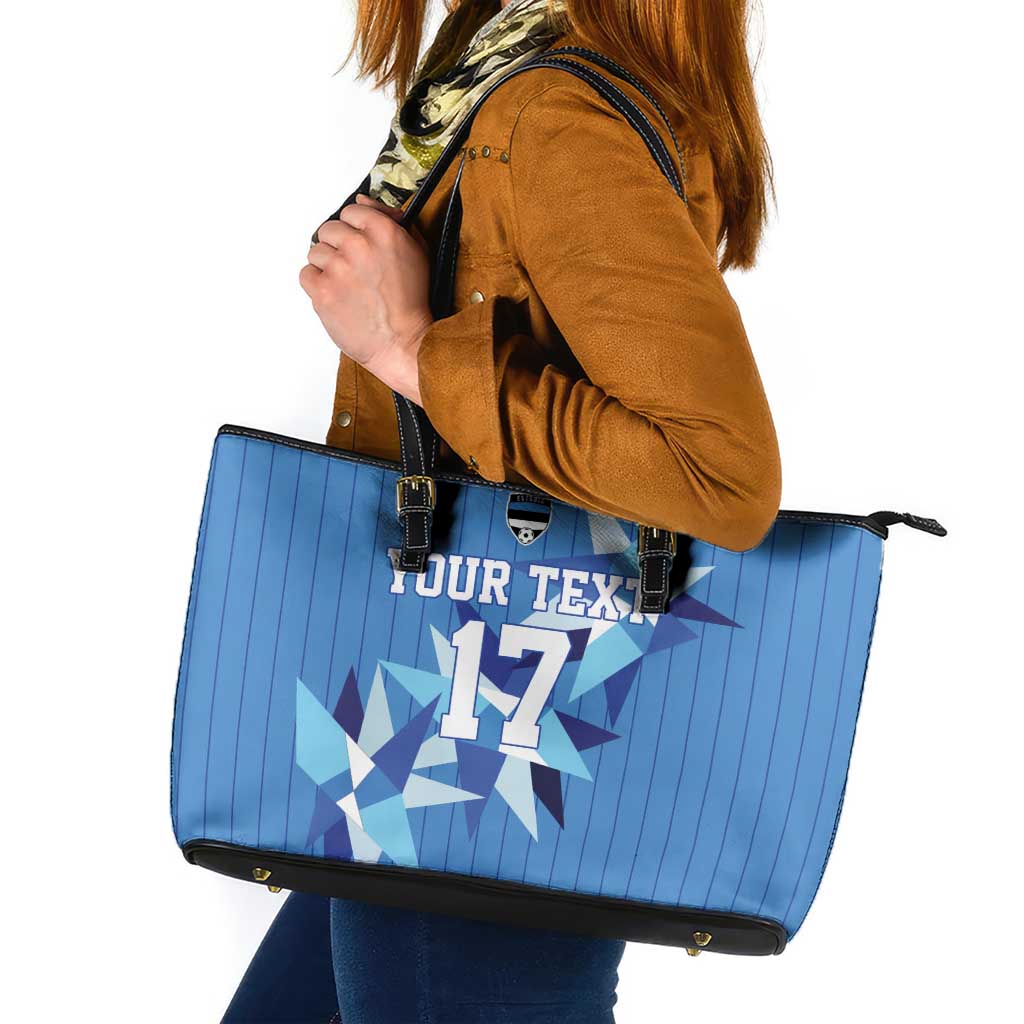 Custom Estonia Football Leather Tote Bag Retro Jersey Blue Version