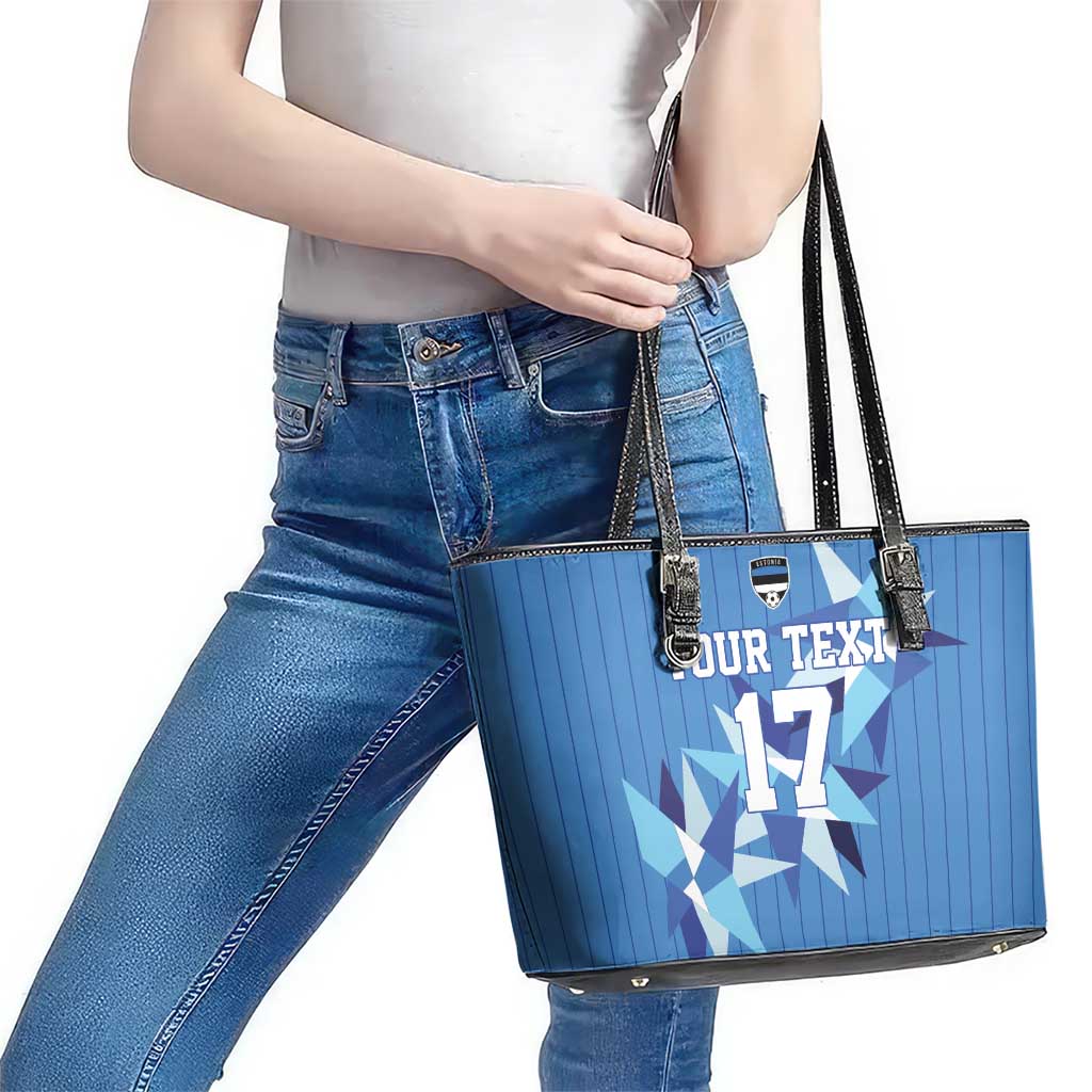 Custom Estonia Football Leather Tote Bag Retro Jersey Blue Version