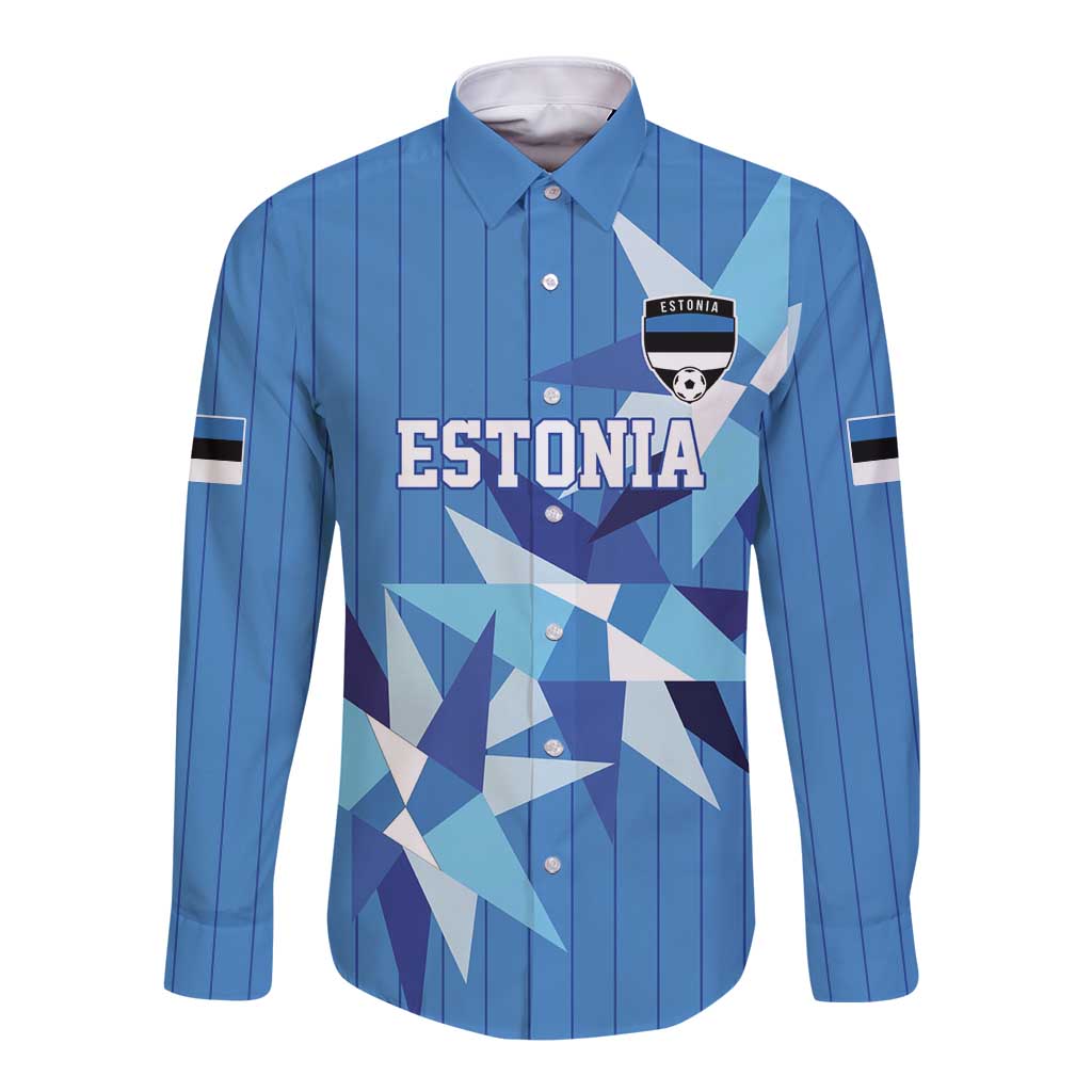 Custom Estonia Football Long Sleeve Button Shirt Retro Jersey Blue Version