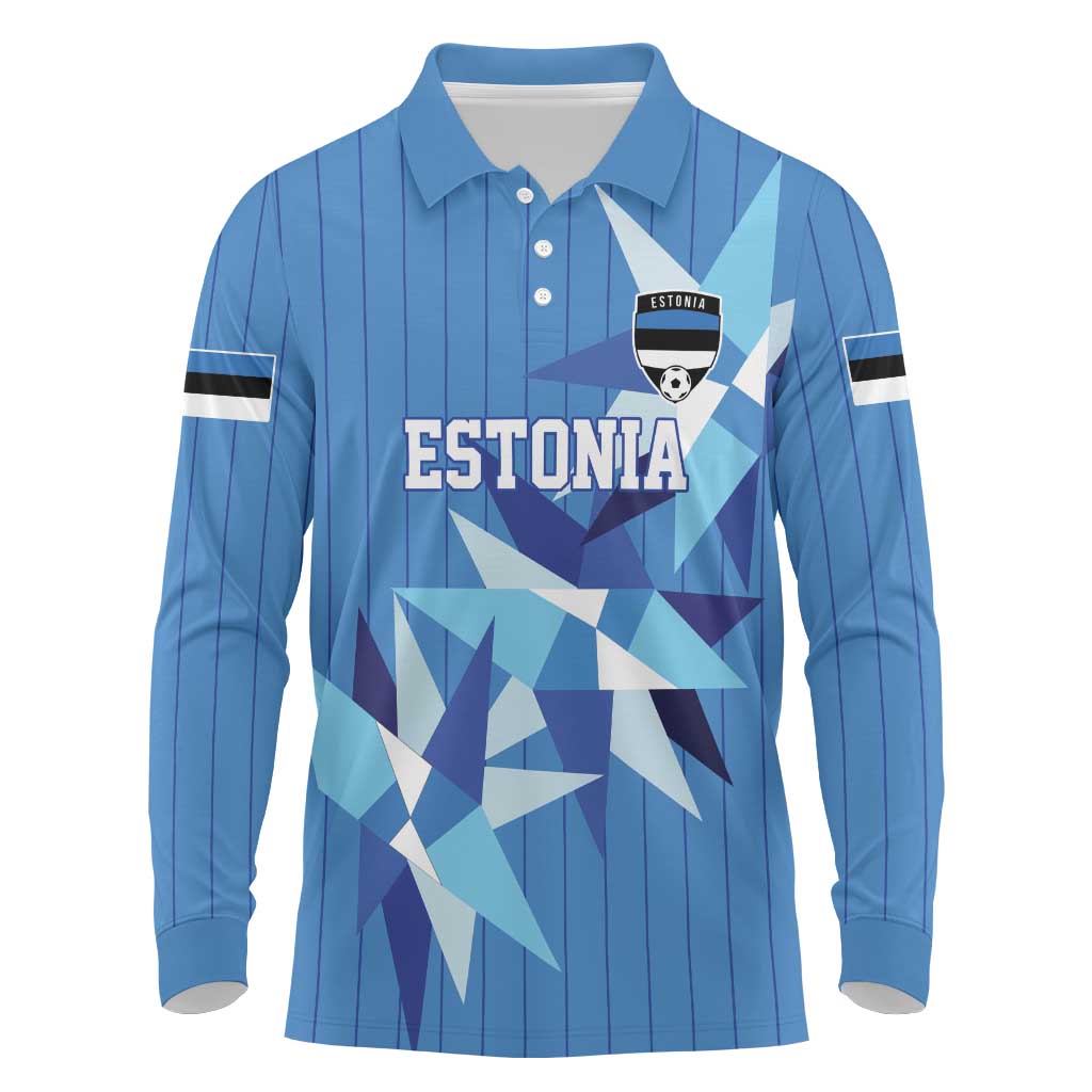 Custom Estonia Football Long Sleeve Polo Shirt Retro Jersey Blue Version